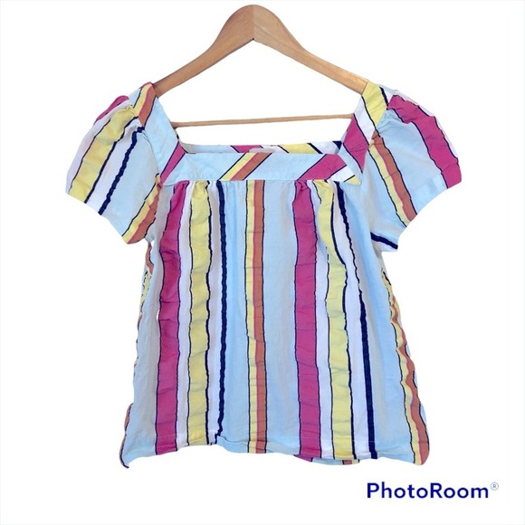 J Crew Shirt Womens Size X Small Boho Square Neck Striped Color Block Beach Cool - Picture 1 of 6